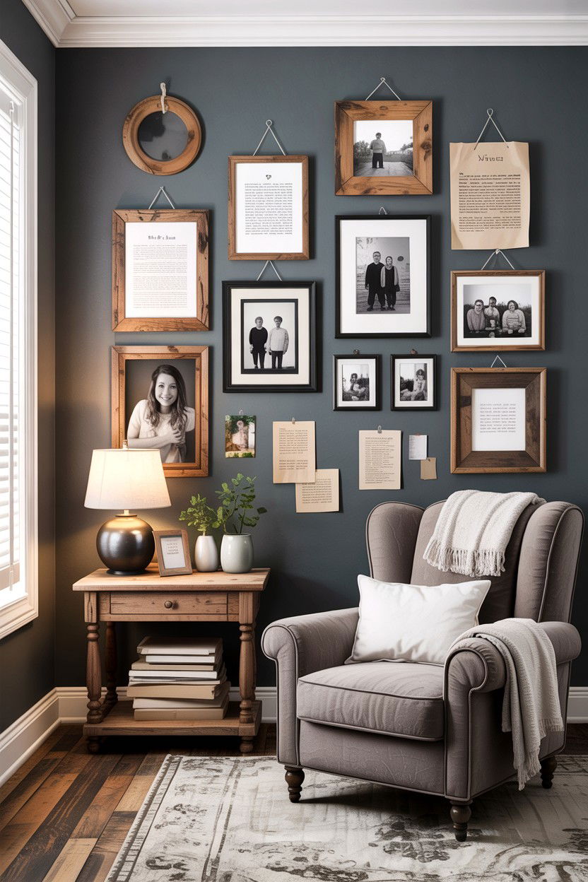 Rustic Grey Living Room With Gallery Wall - 30 rustic grey living room ideas