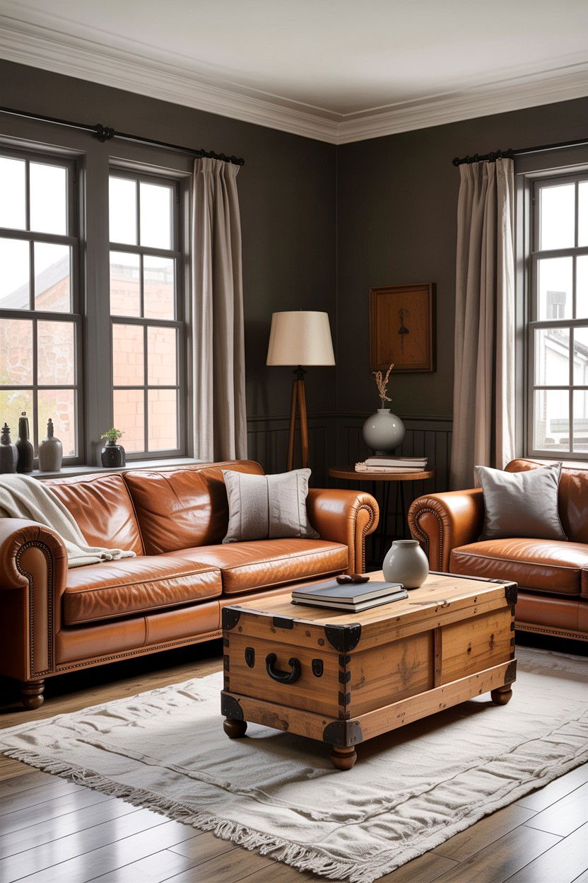 Rustic Grey Living Room With Leather Furniture - 30 rustic grey living room ideas