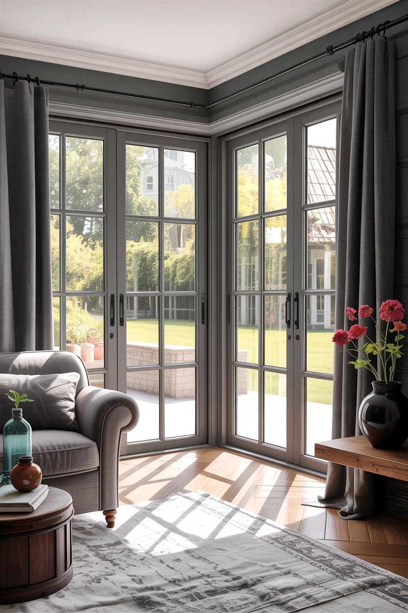 Rustic Grey Living Room With Sliding Glass Doors - 30 rustic grey living room ideas