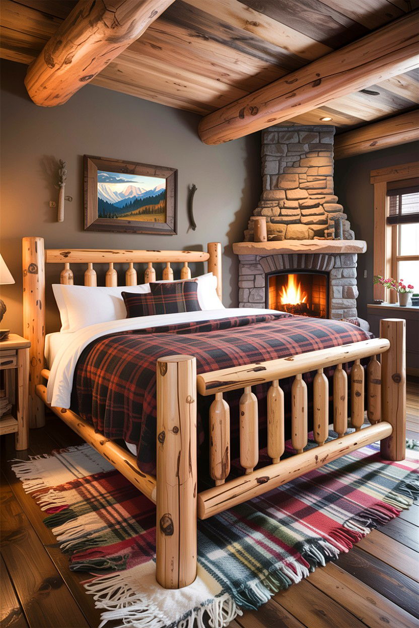 Rustic Log Bed Frame - 30 bedroom bed ideas