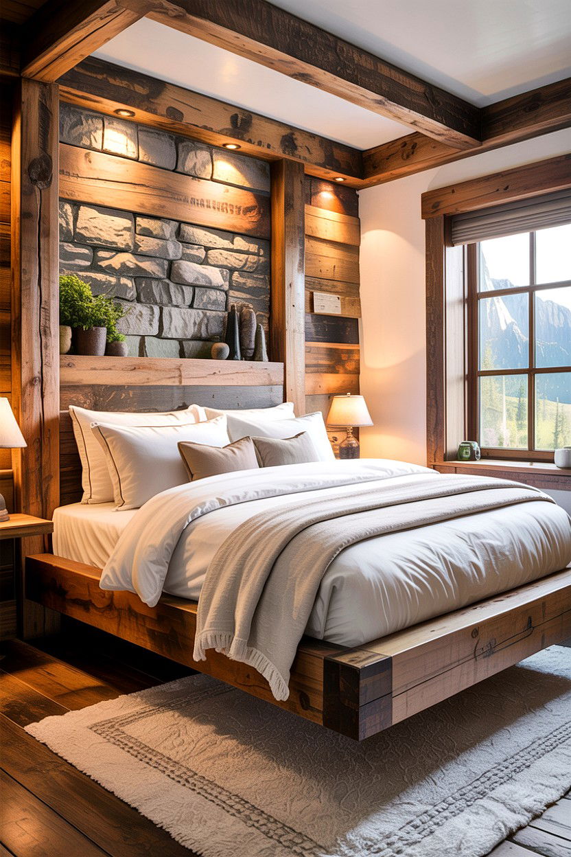 Rustic Reclaimed Wood Floating Bed - 30 bedroom floating bed ideas