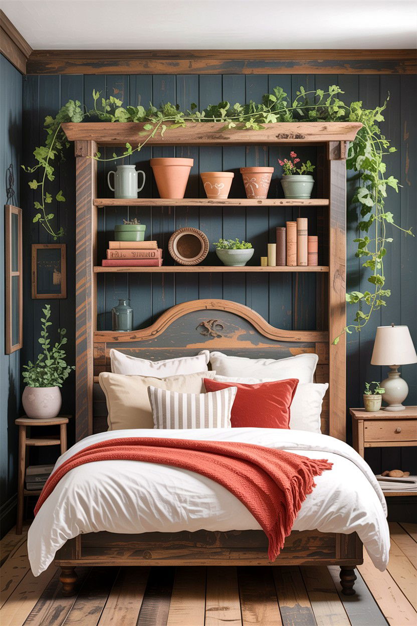 Rustic Reclaimed Wood Shelf - 30 bedroom plant shelves