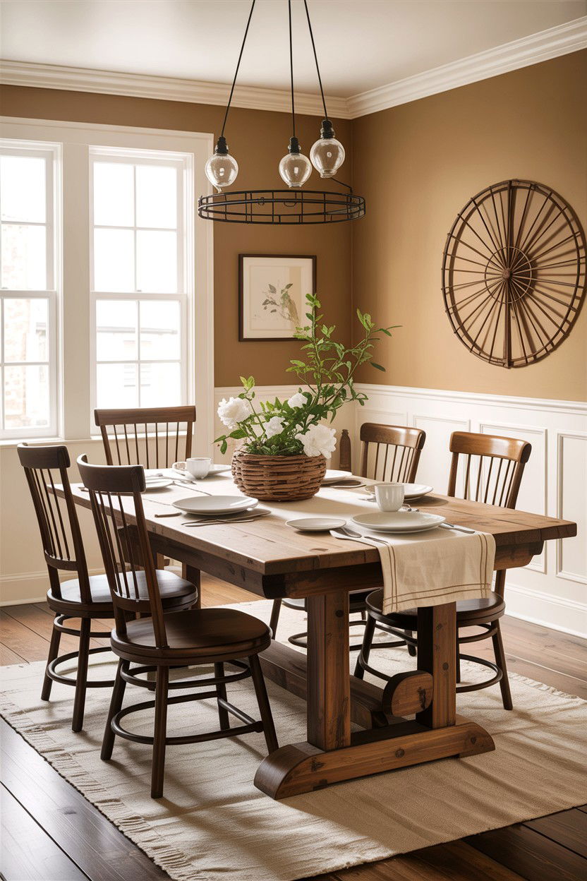 Rustic Tan Farmhouse Dining - 30 warm tan dining room ideas