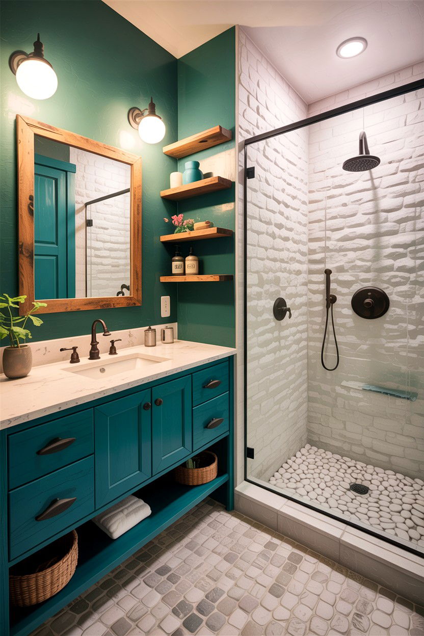 Rustic Teal Bathroom White Stone - 30 teal and white bathroom ideas