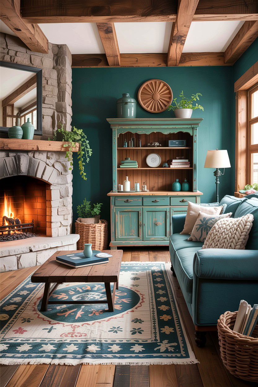 Rustic Teal Living Room - 30 teal living room design ideas