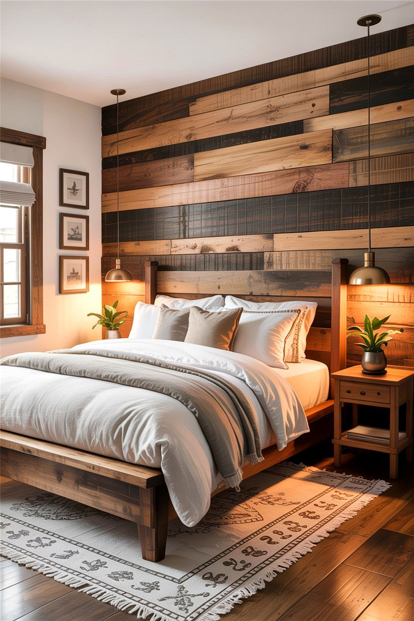 Rustic Wood Accent Wall Bedroom - 30 cozy bedroom ideas