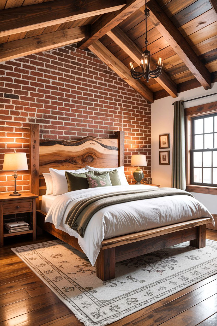 Rustic Wood And Brick Bedroom - 30 exposed brick bedroom ideas