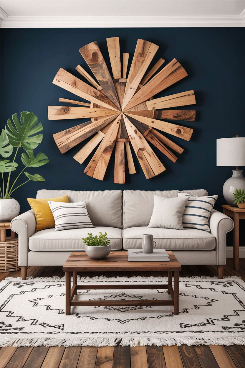 Rustic Wood Art Navy Living Room - 30 rustic navy living room ideas