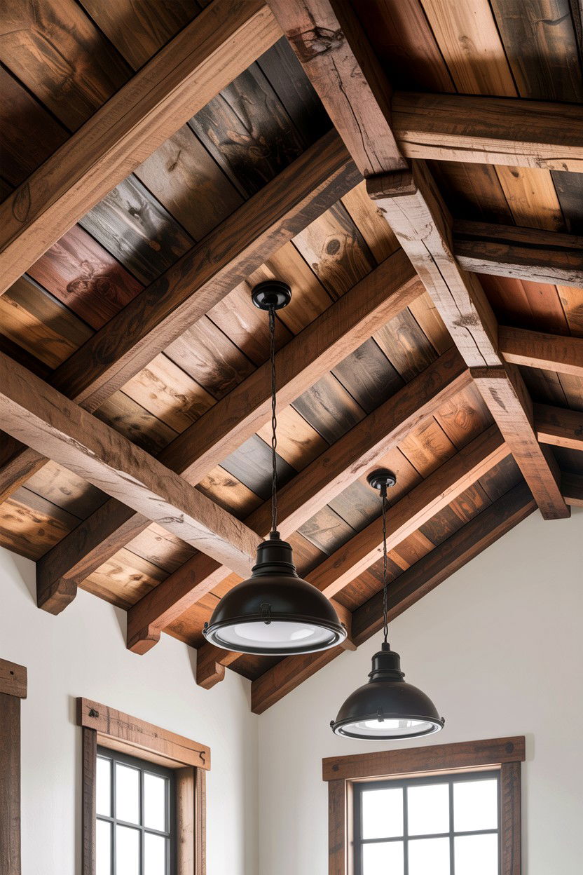 Rustic Wood Beam Ceiling - 30 industrial bathroom ideas