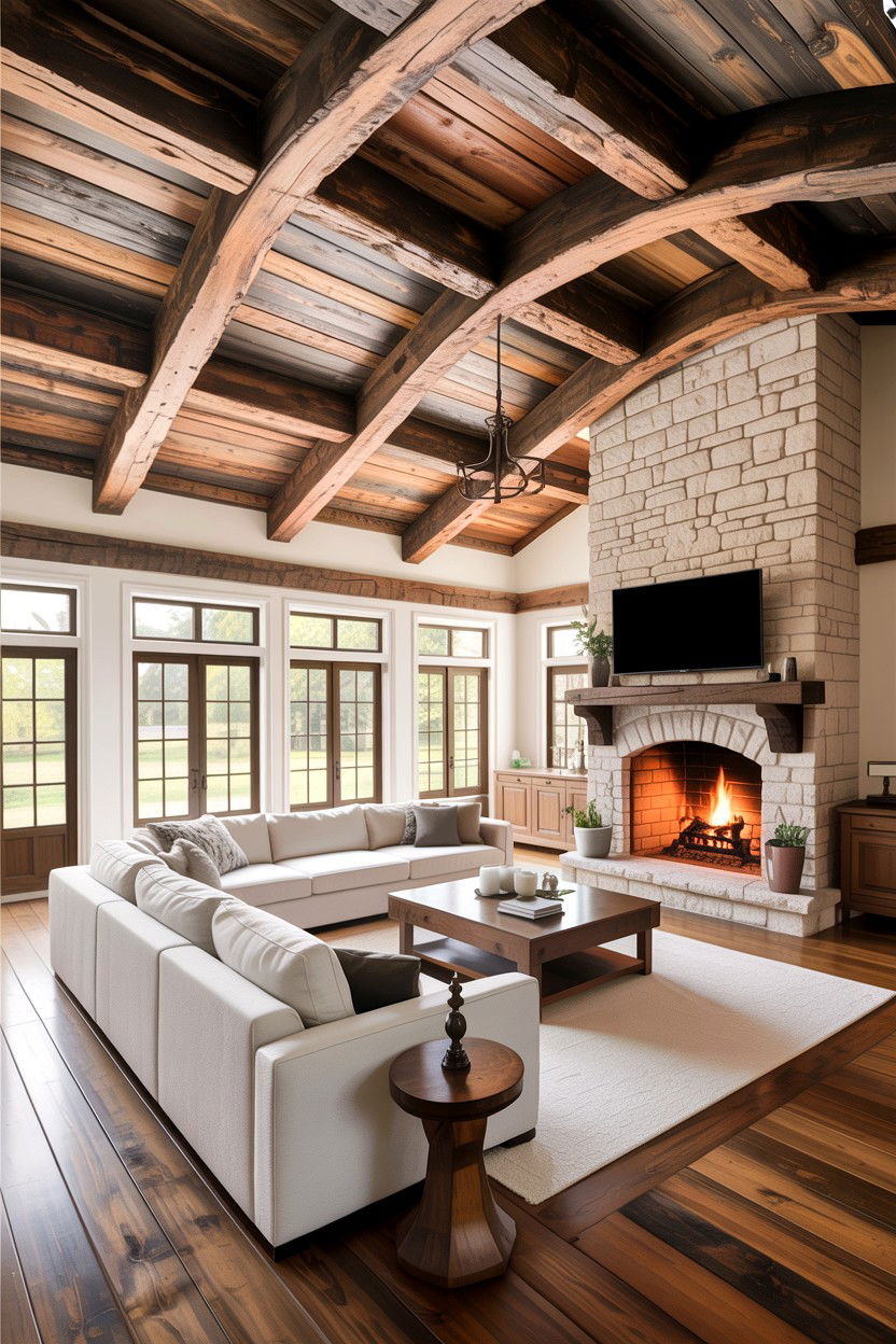 Rustic Wood Beam Living Room - 30 California casual living room ideas