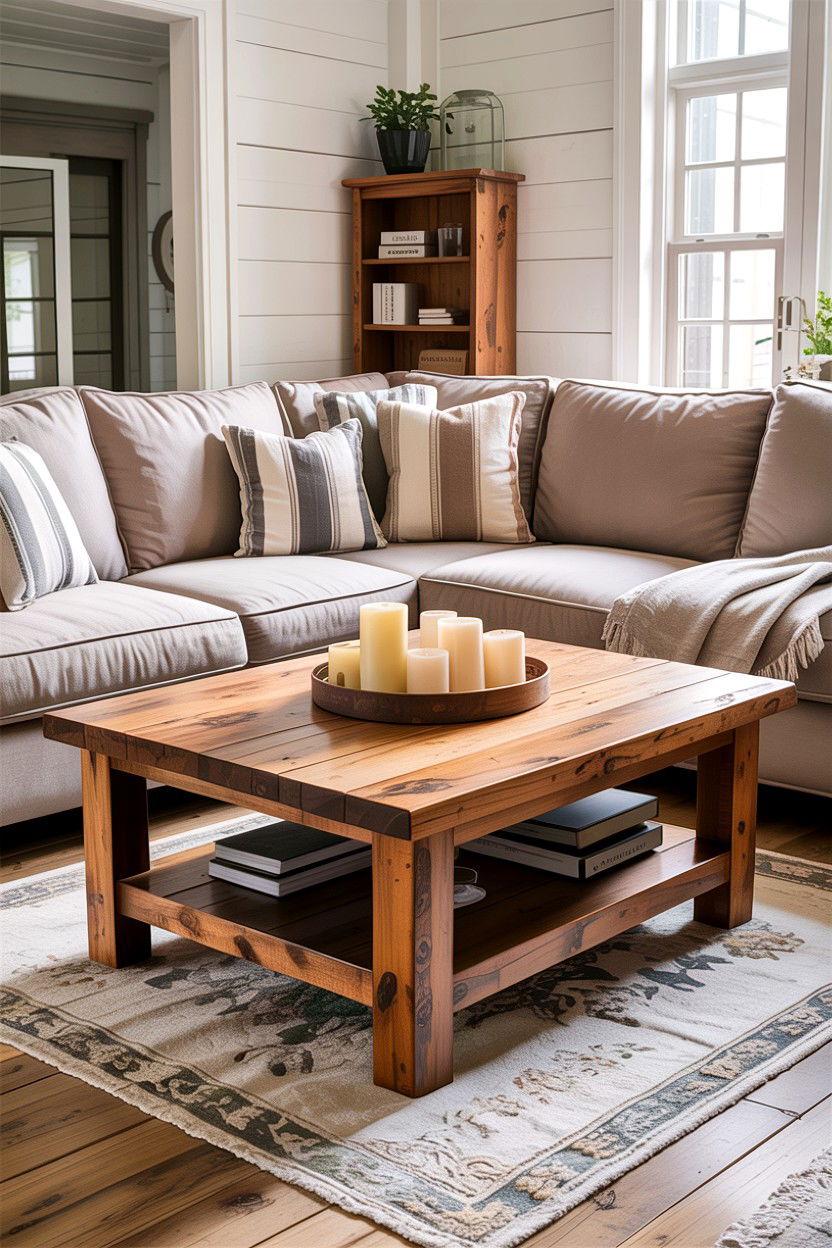 Rustic Wood Coffee Table - 30 living room farmhouse furniture ideas