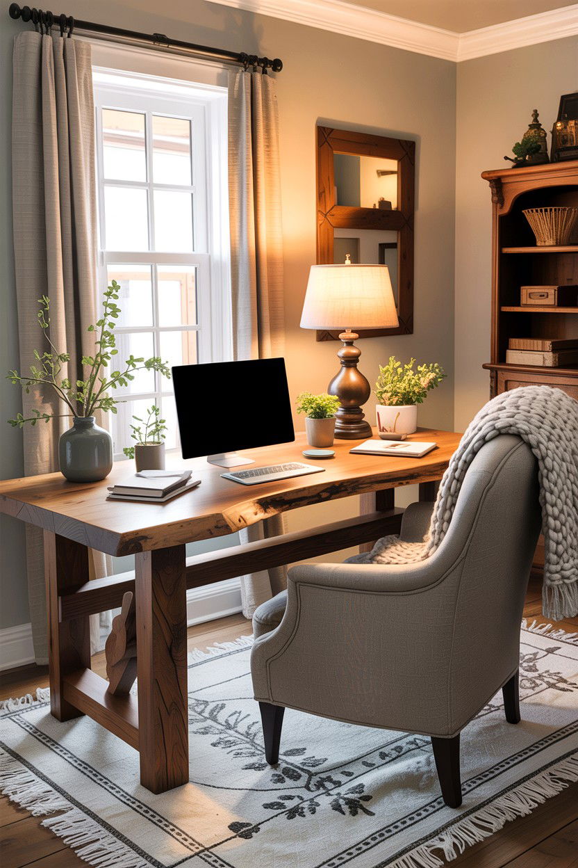 Rustic Wood Desk - 30 bedroom home office ideas