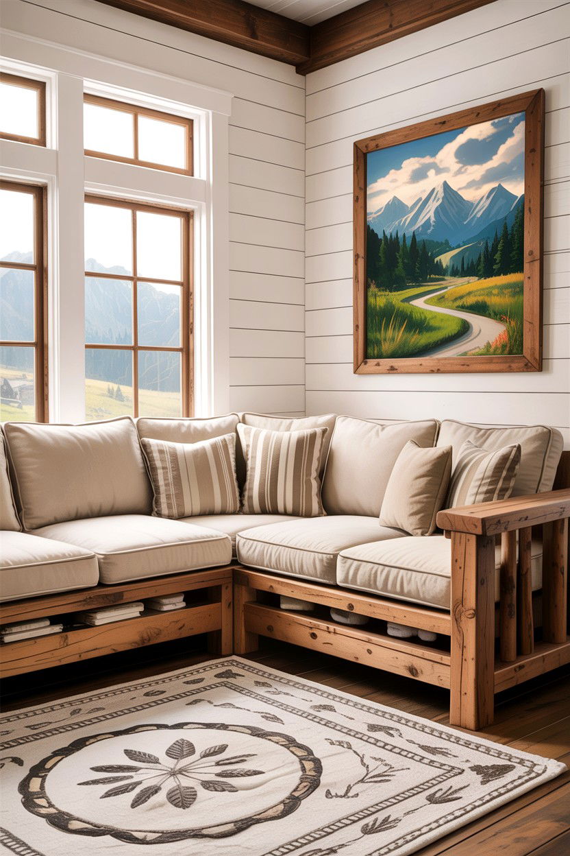 Rustic Wood Frame Sectional - 30 living room corner sofa ideas