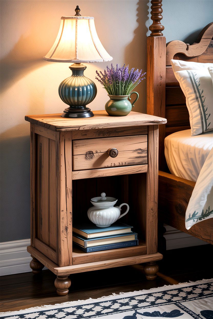 Rustic Wood Nightstand - 30 French shabby chic bedroom ideas
