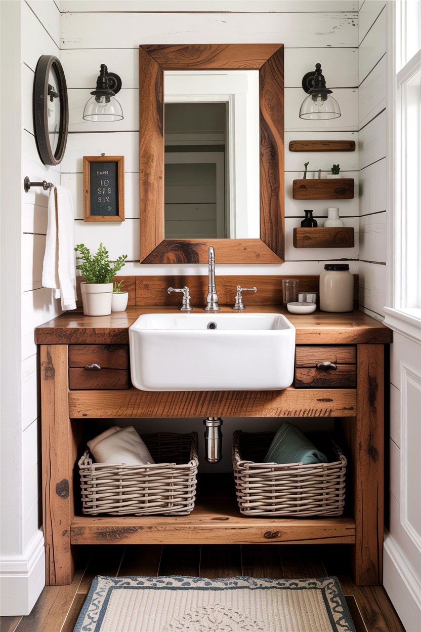 Rustic Wood Vanity Farmhouse Sink - 30 farmhouse sink bathroom ideas