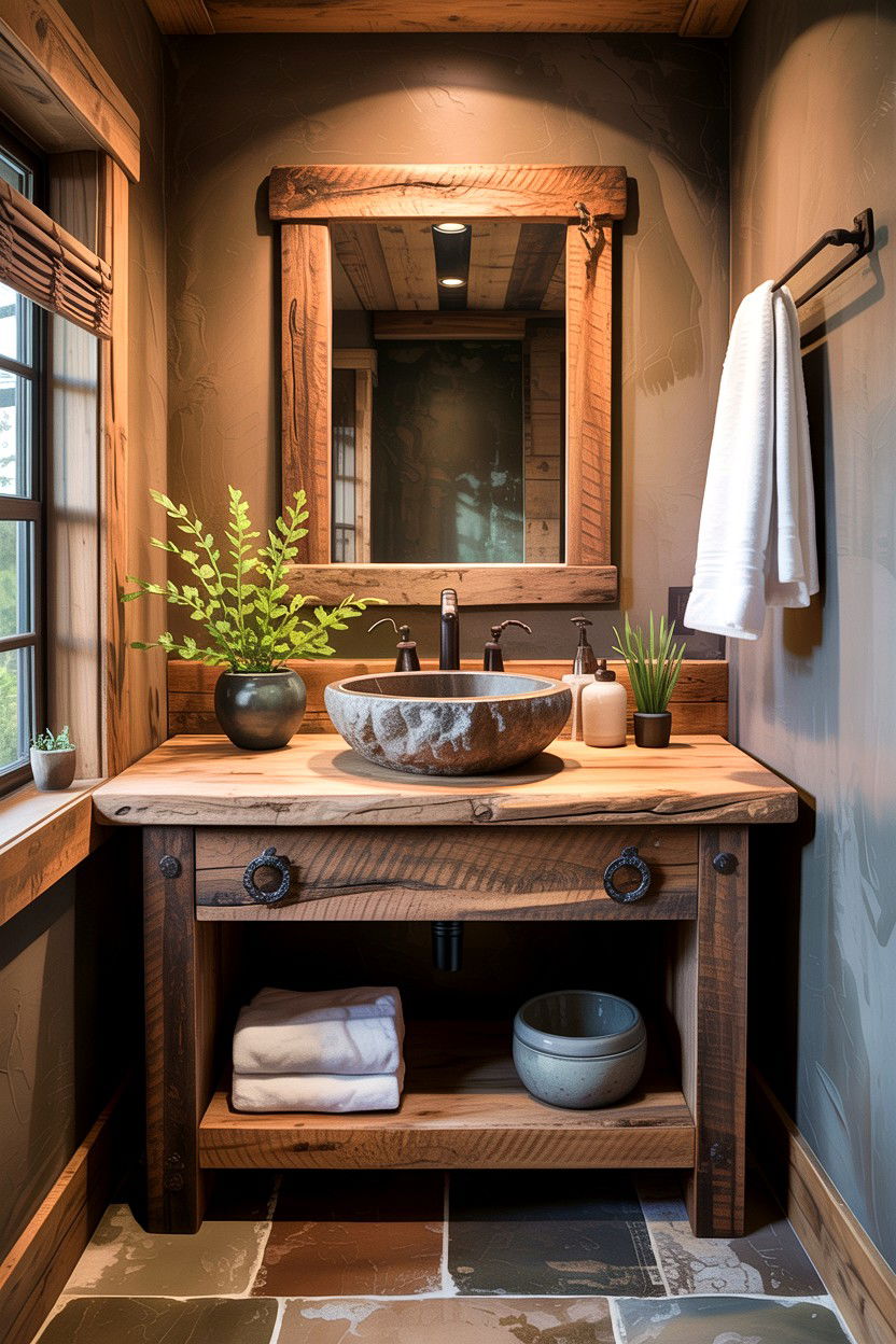 Rustic Wood Vanity - 30 custom home bathroom ideas