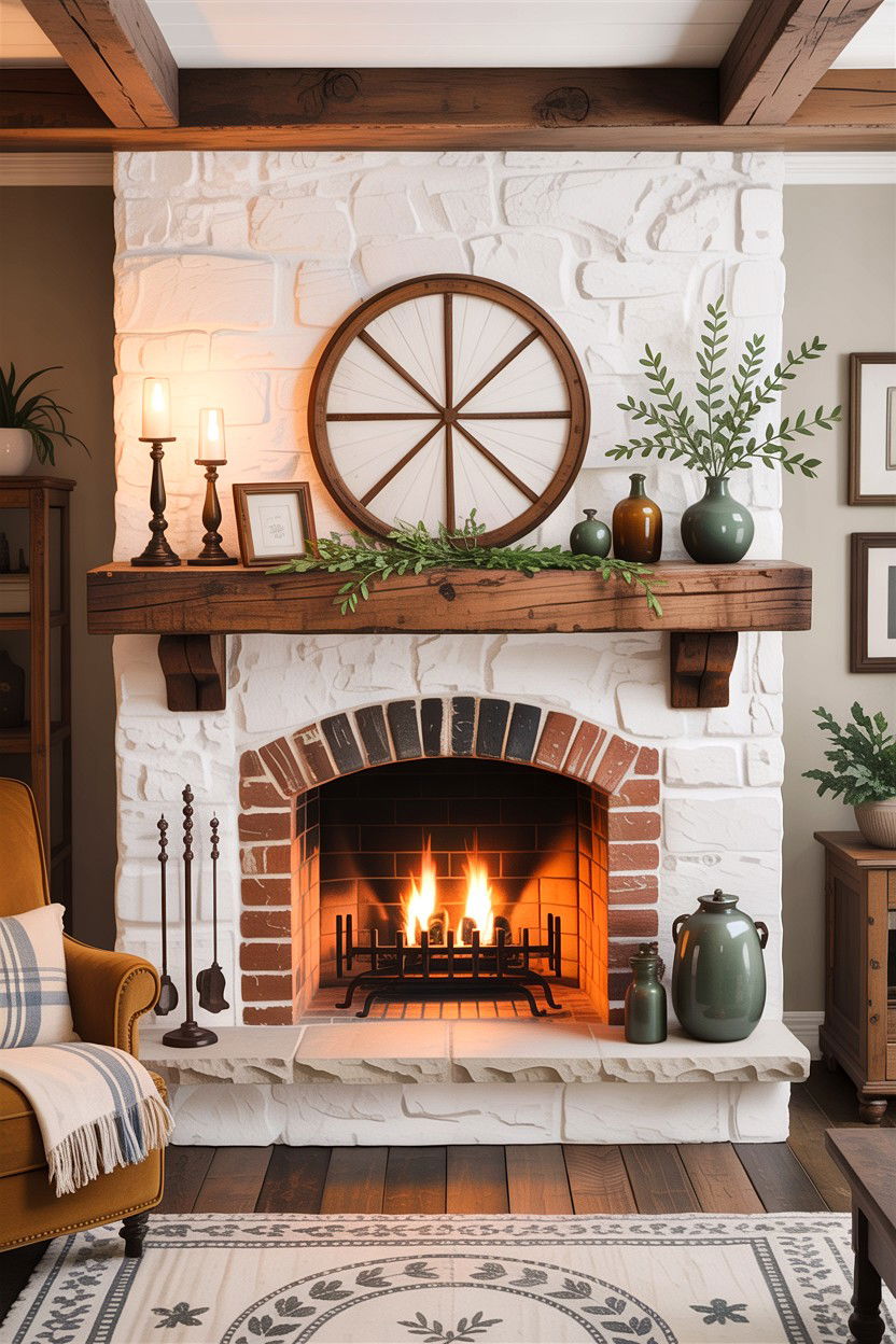 Rustic beam mantel - 30 living room fireplace ideas