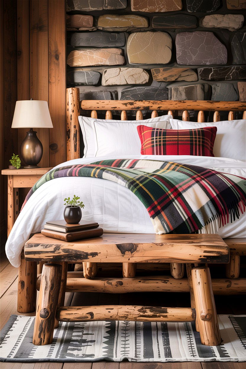 Rustic bedroom log bench - 30 bedroom with sitting area ideas