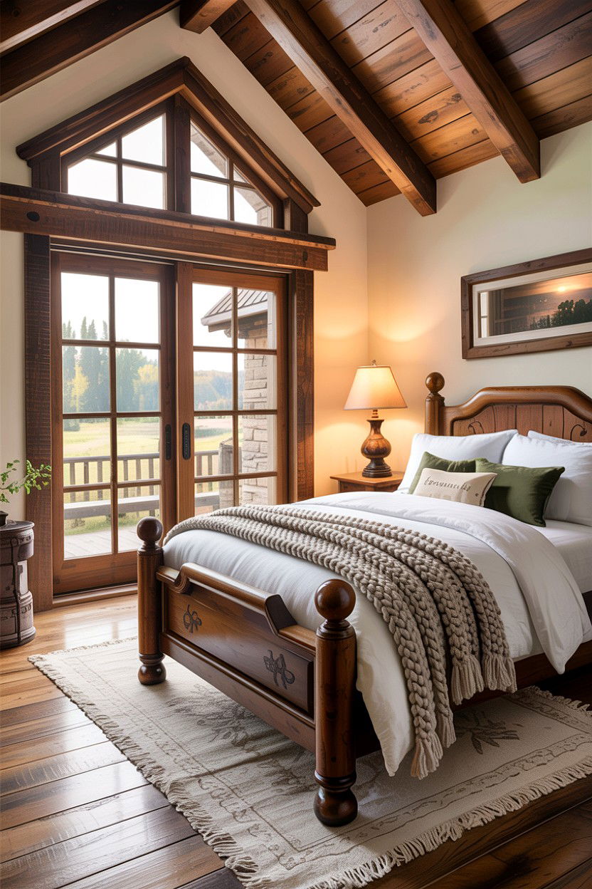 Rustic bedroom with wooden sliding doors - 30 bedroom with patio doors