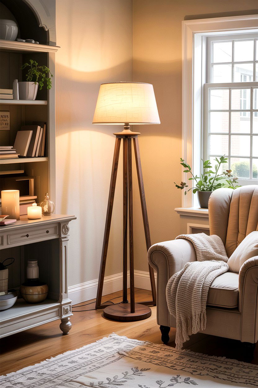 Rustic beige living room floor lamp - 30 rustic beige living room ideas