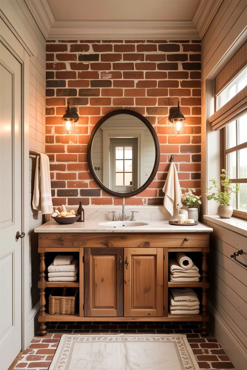 Rustic brick bathroom accent - 30 exposed brick bathroom ideas