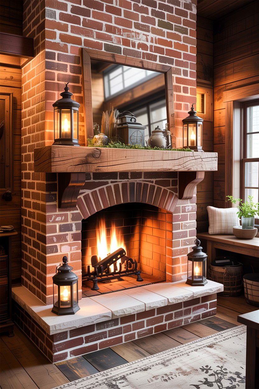 Rustic brick fireplace - 30 living room fireplace brick ideas