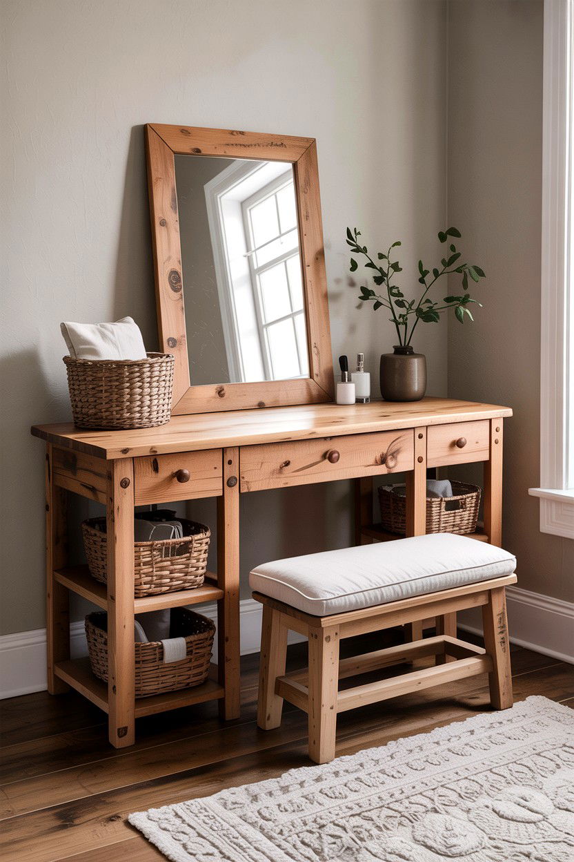 Rustic farmhouse vanity table - 30 bedroom vintage vanity ideas