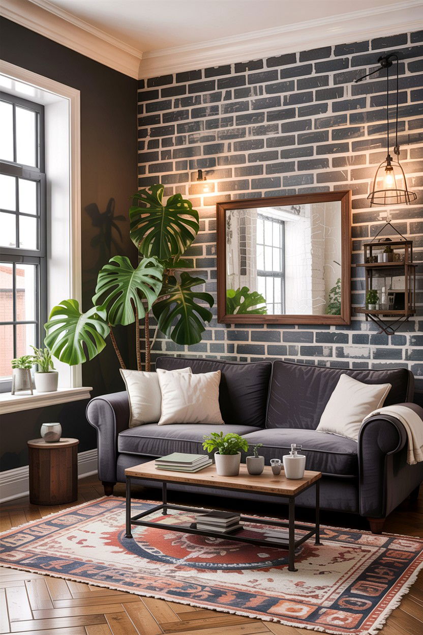 Rustic gray living room with brick wall - 30 rustic gray living room ideas