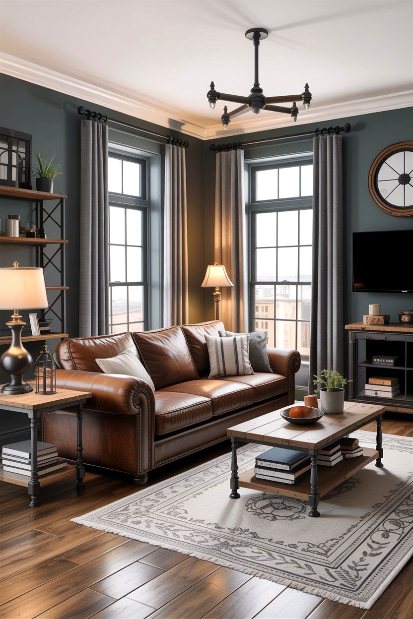 Rustic gray living room with metal accents - 30 rustic gray living room ideas