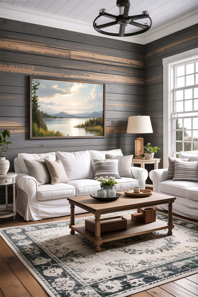 Rustic gray living room with shiplap - 30 rustic gray living room ideas
