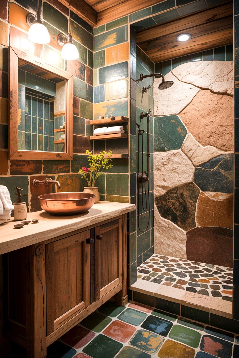 Rustic handmade tile bathroom - 30 handmade tile bathroom ideas