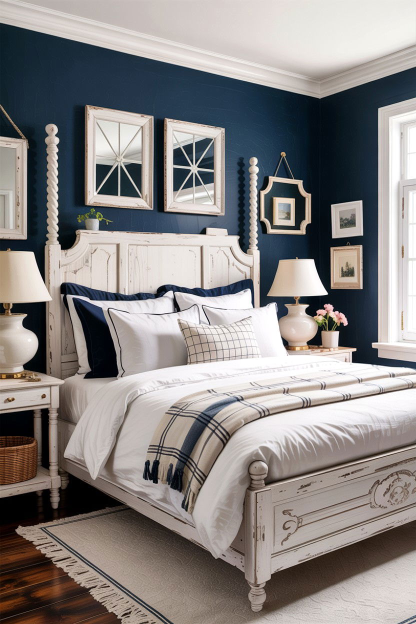 Rustic navy bedroom with white accents - 30 rustic navy bedroom ideas