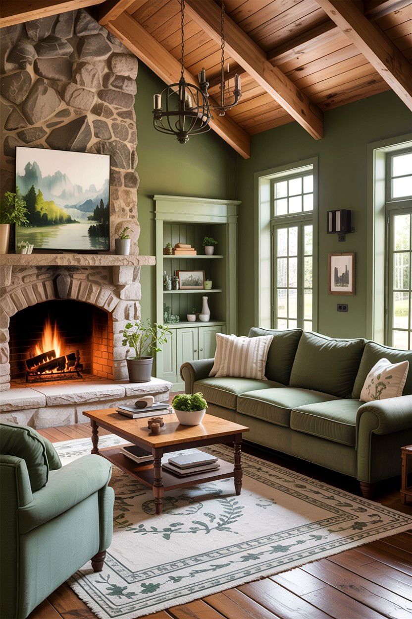 Rustic sage green living room - 30 sage and white living room ideas