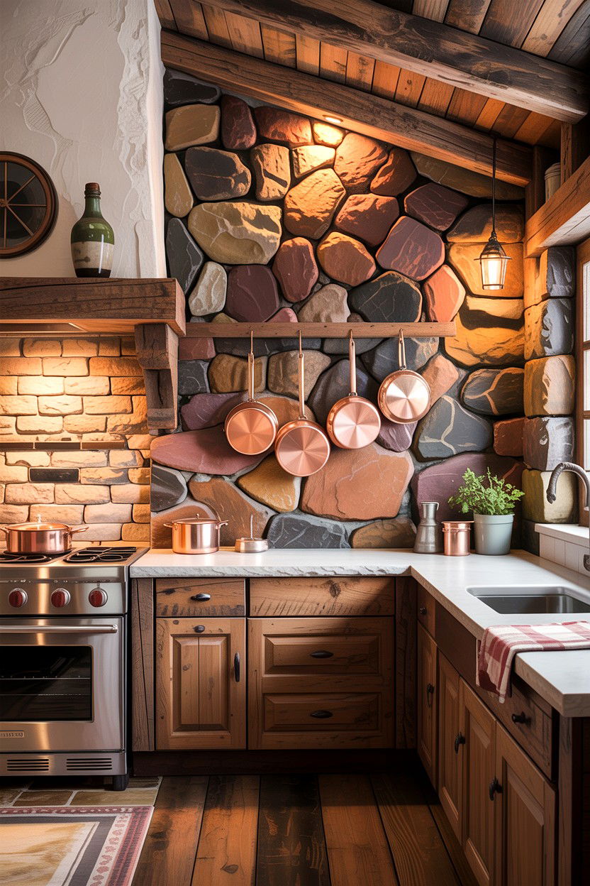 Rustic stone wall - 30 stone kitchen ideas