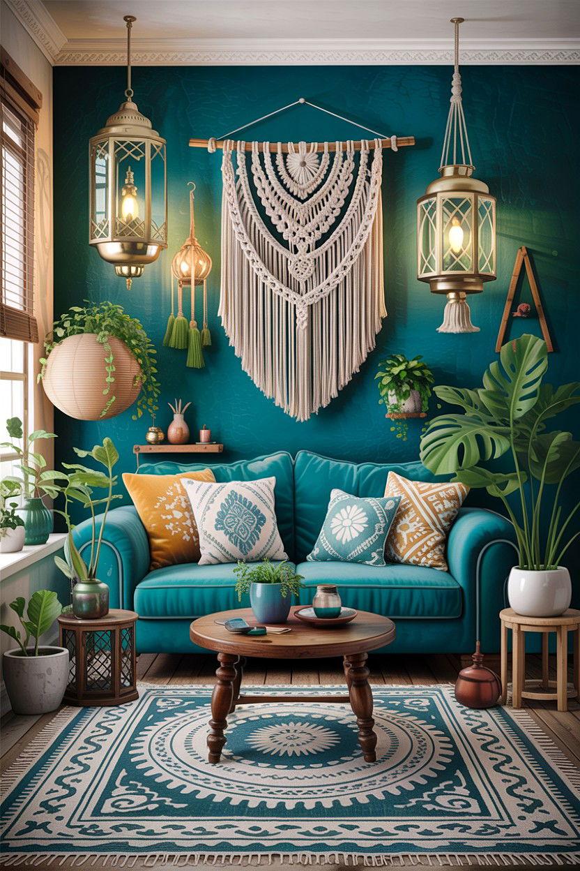 Rustic teal boho living room - 30 rustic teal living room ideas