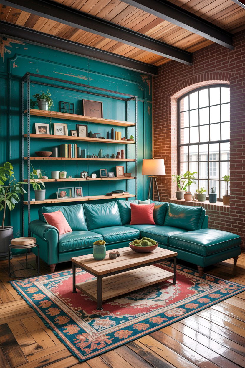 Rustic teal industrial living room - 30 rustic teal living room ideas