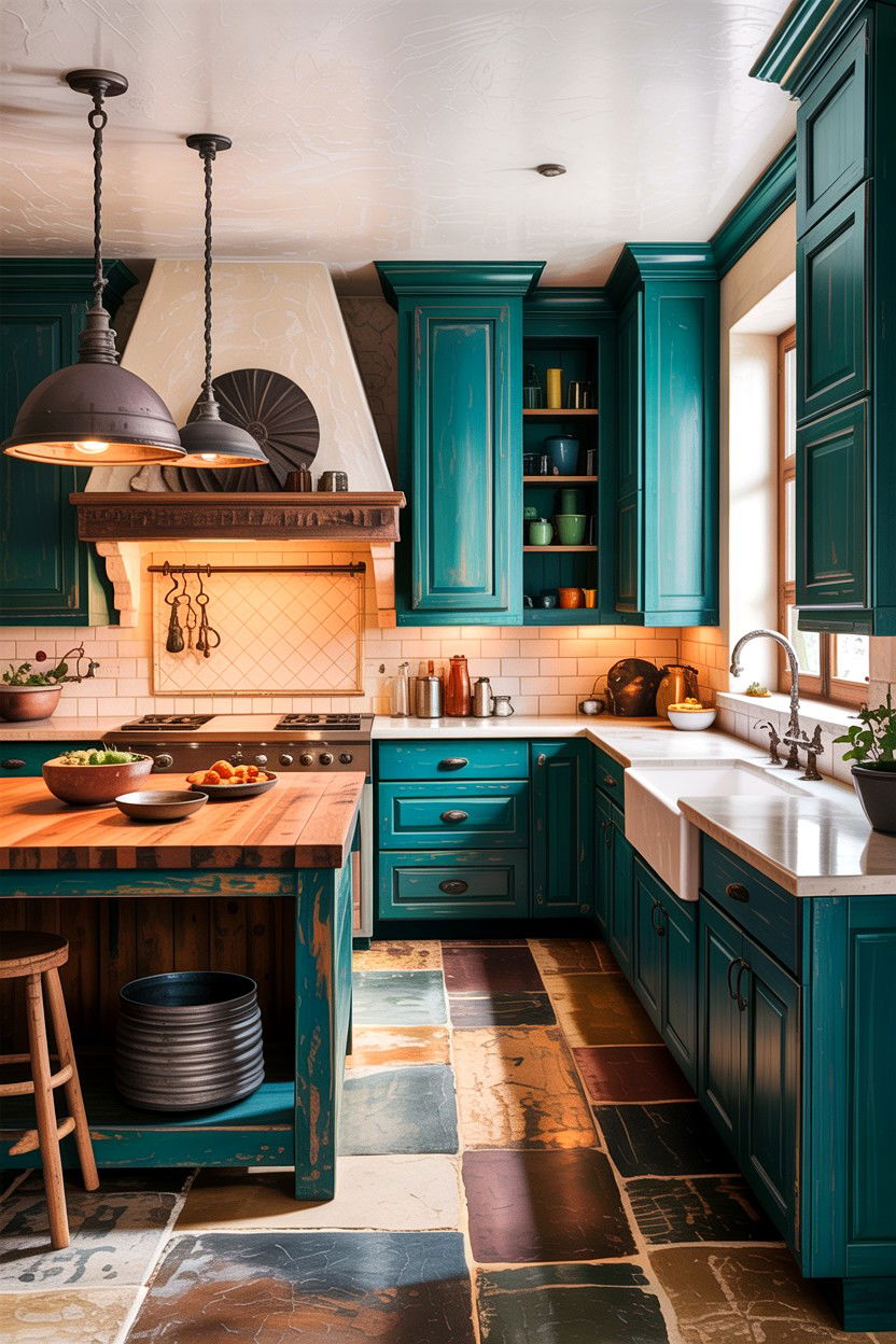 Rustic teal kitchen - 30 teal kitchen design ideas