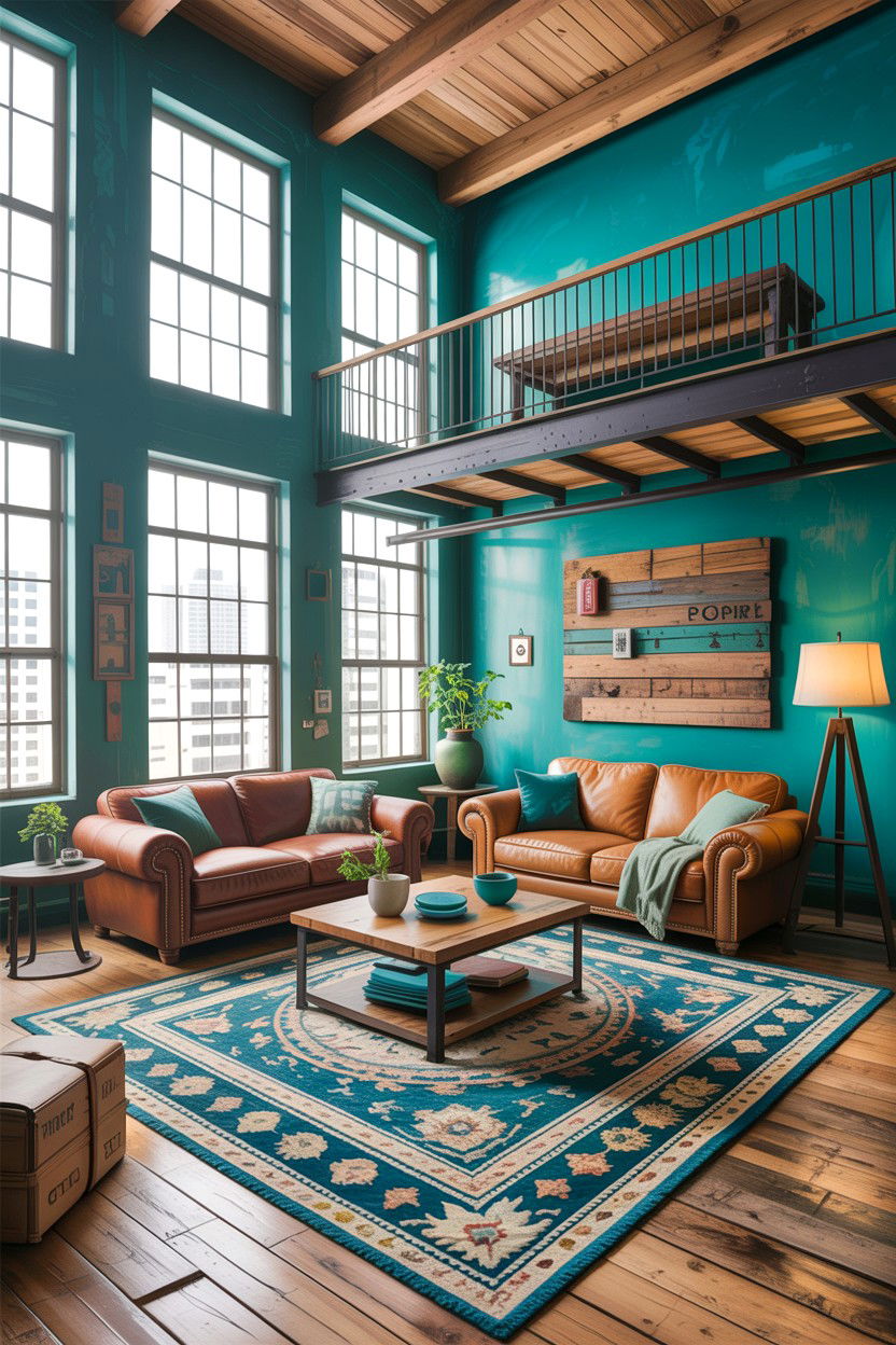 Rustic teal loft living room - 30 rustic teal living room ideas
