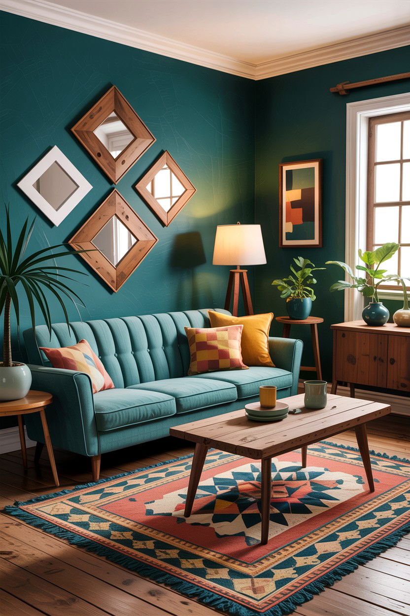 Rustic teal mid century room - 30 rustic teal living room ideas