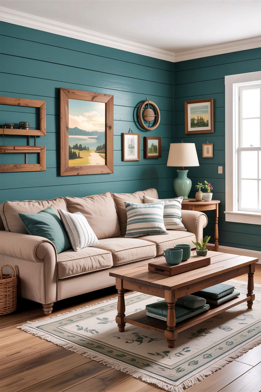 Rustic teal shiplap living room - 30 rustic teal living room ideas