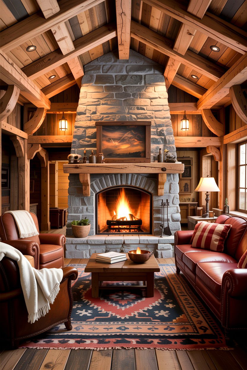 Rustic timber framing - 30 living room exposed rafter ideas