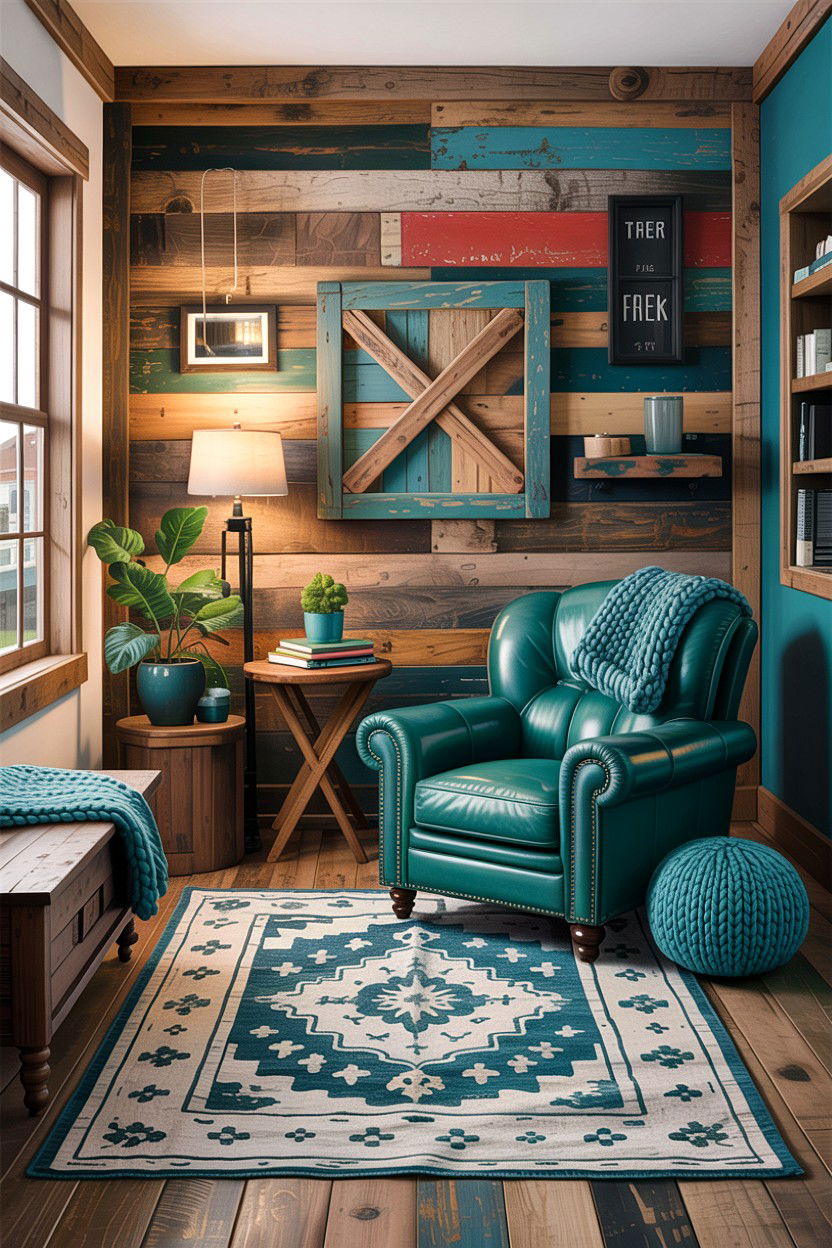 Rustic wood and teal lounge - 30 rustic teal living room ideas