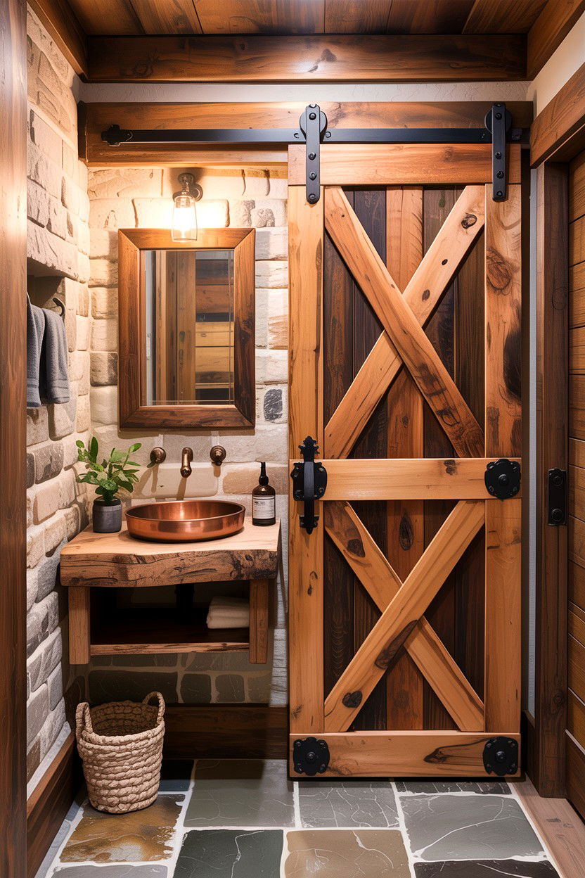 Rustic wood barn door - 30 bathroom barn door ideas