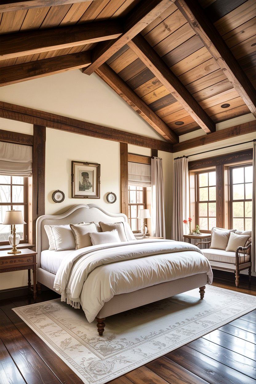 Rustic wood beam ceiling - 30 rustic cream bedroom ideas
