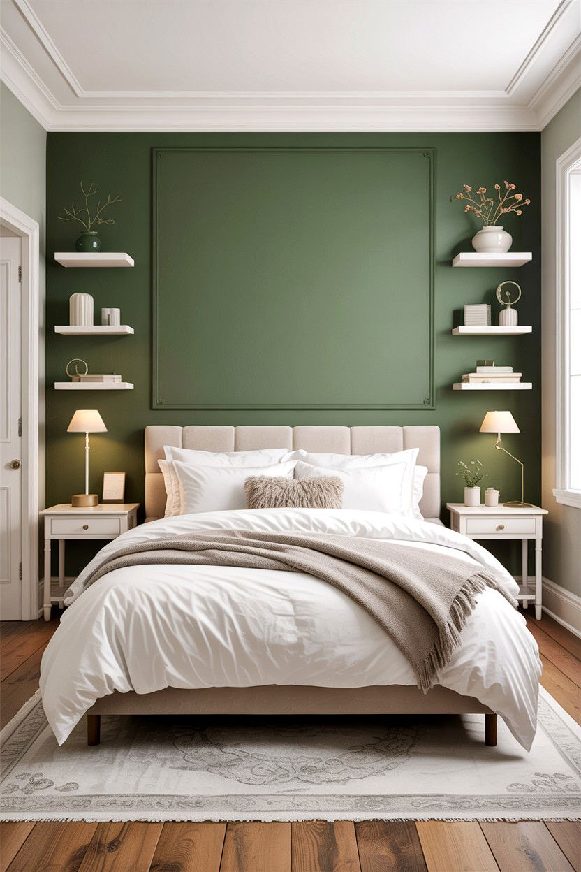 Sage Green Accent Wall White Bedding - 30 sage and white bedroom ideas