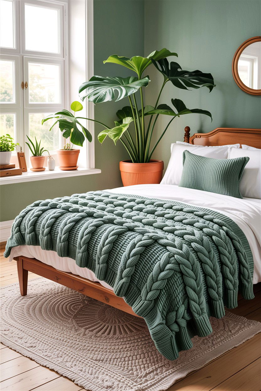 Sage Green Knit Blanket - 30 bedroom knit blankets