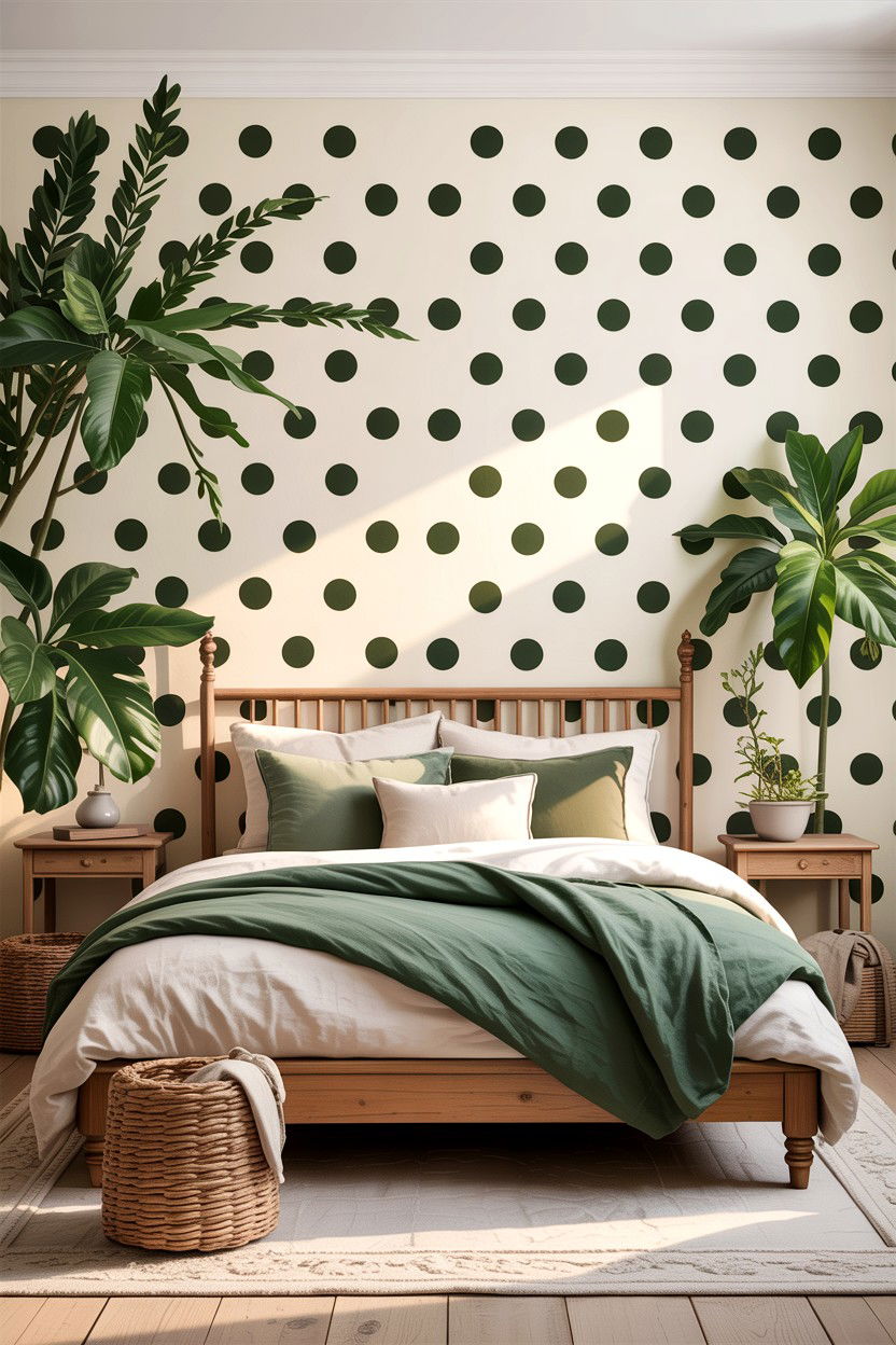 Sage Green Polka Dot Wall - 30 bedroom polka dot walls