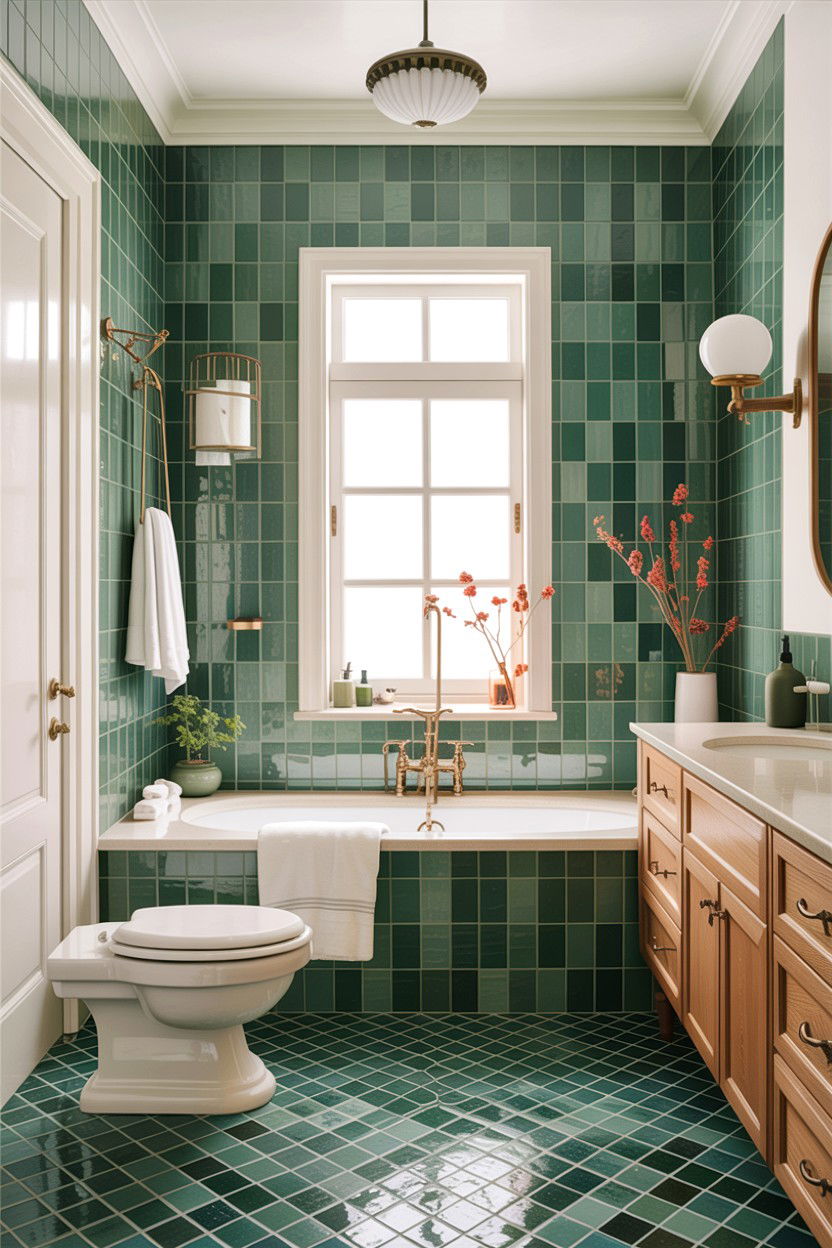Sage Green Tile Bathroom - 30 alcove tub ideas
