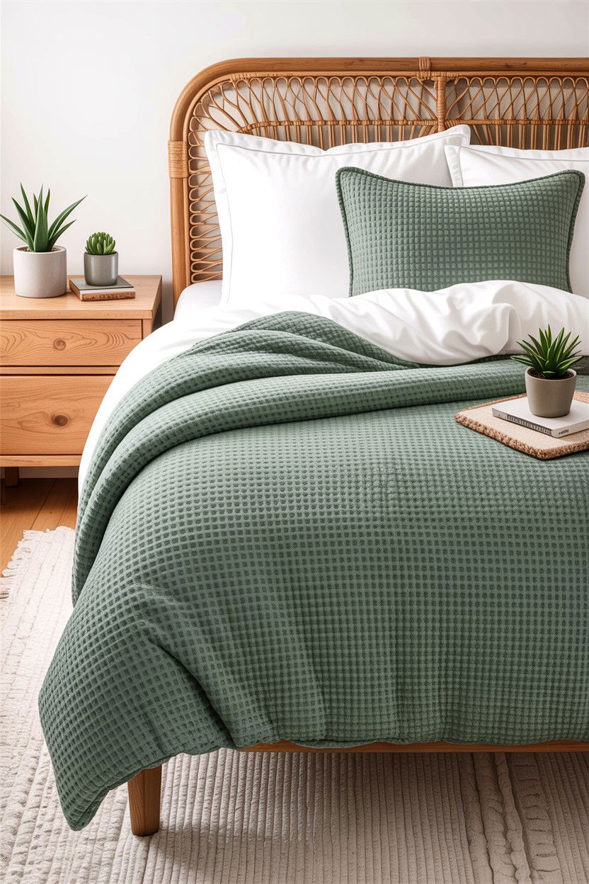 Sage Green Waffle Knit Comforter - 30 bedroom comforter sets