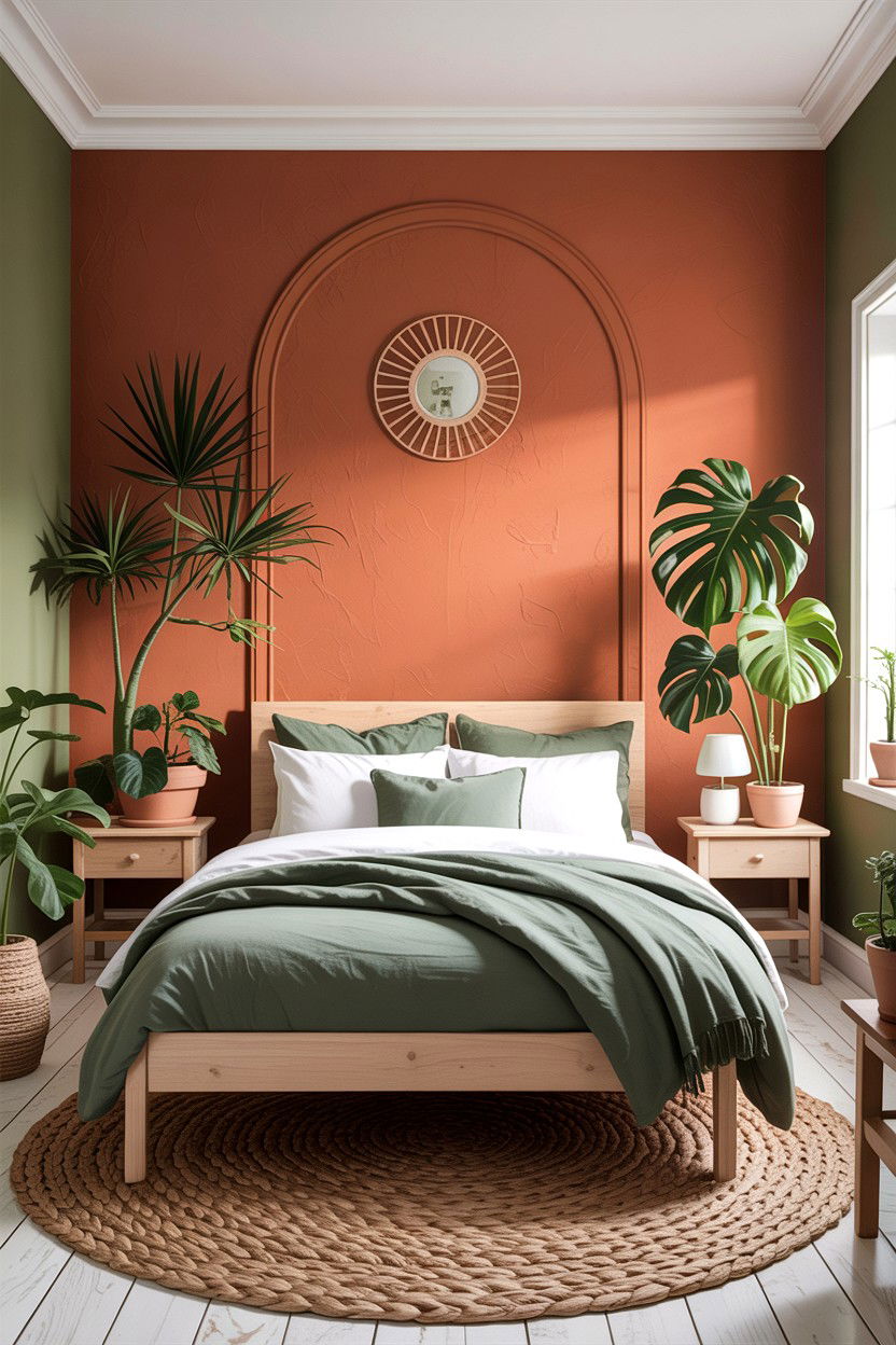 Sage Green and Terracotta Bedroom - 30 bedroom terracotta walls